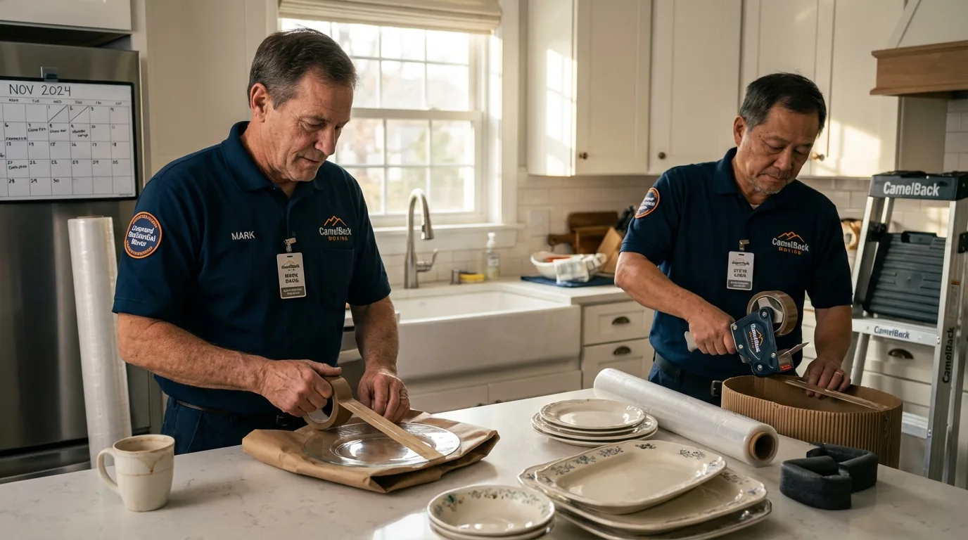 Professional crew packing kitchen dishware in Elysburg, PA